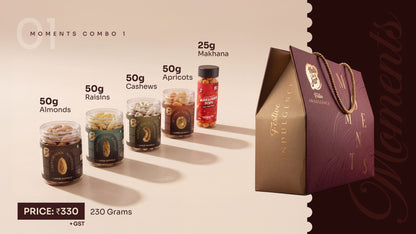 Moments Combo 1 — five signature jars beside the maroon Moments gift bag