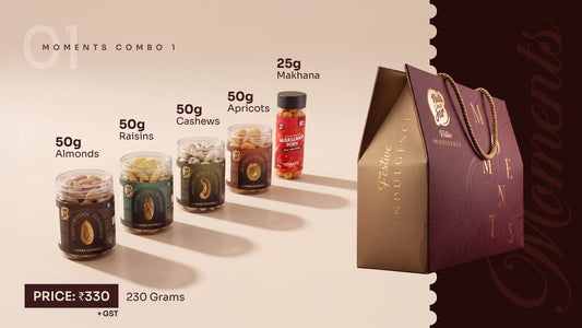 Moments Combo 1 — five signature jars beside the maroon Moments gift bag