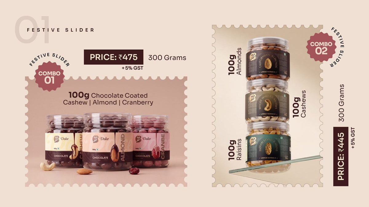 Festive Slider Combo 1 — chocolate-coated cashew, almond and cranberry jars