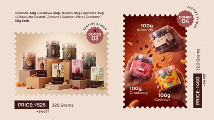 Festive Slider Combo 3 — dry fruit jars with chocolate-coated boxes