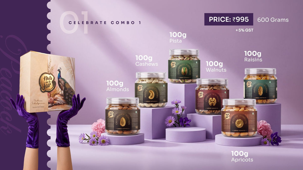 Celebrate Combo 1 — six 100 g jars with the peacock gift box