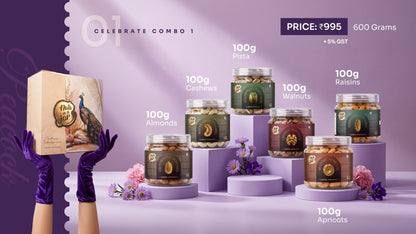 Celebrate Combo 1 — six 100 g jars with the peacock gift box