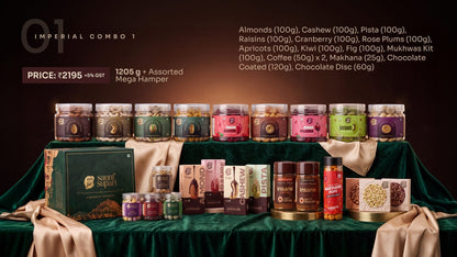 Imperial Combo 1 — the full mega hamper spread on green velvet